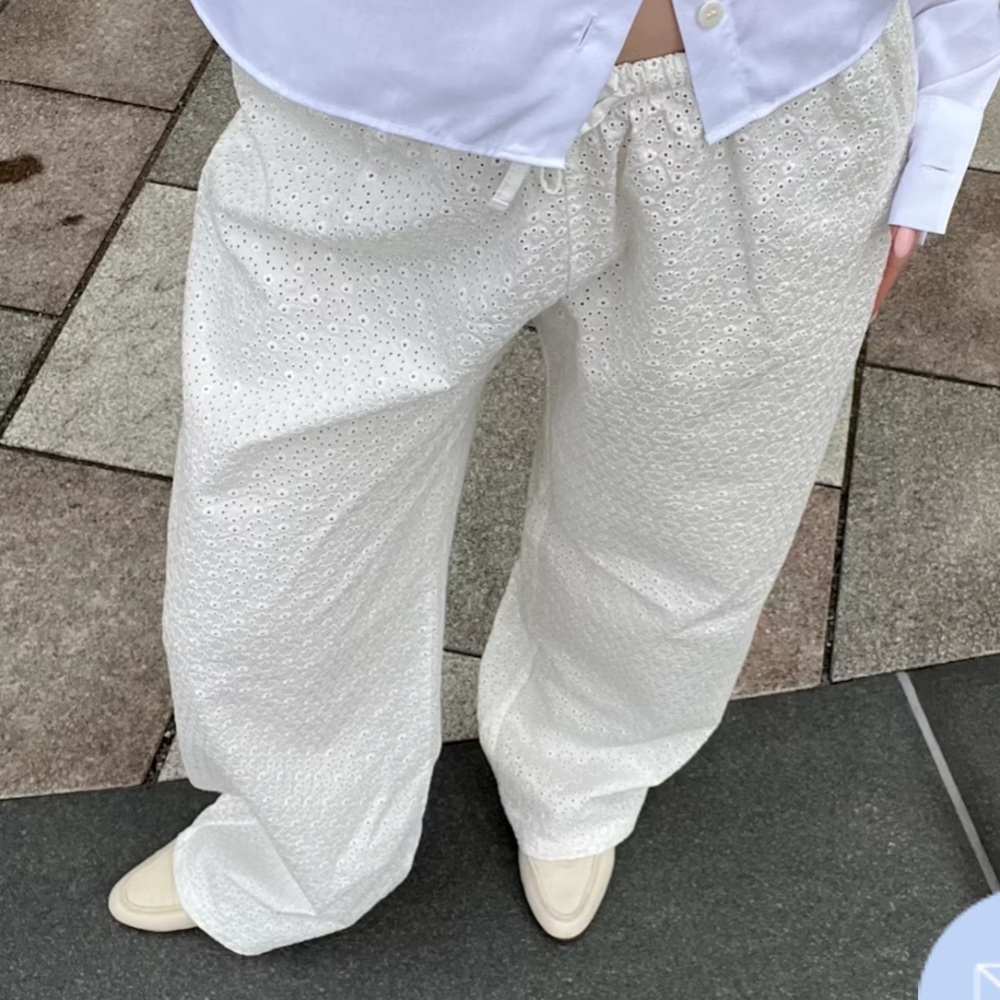 djerf avenue broderie eyelet pants white